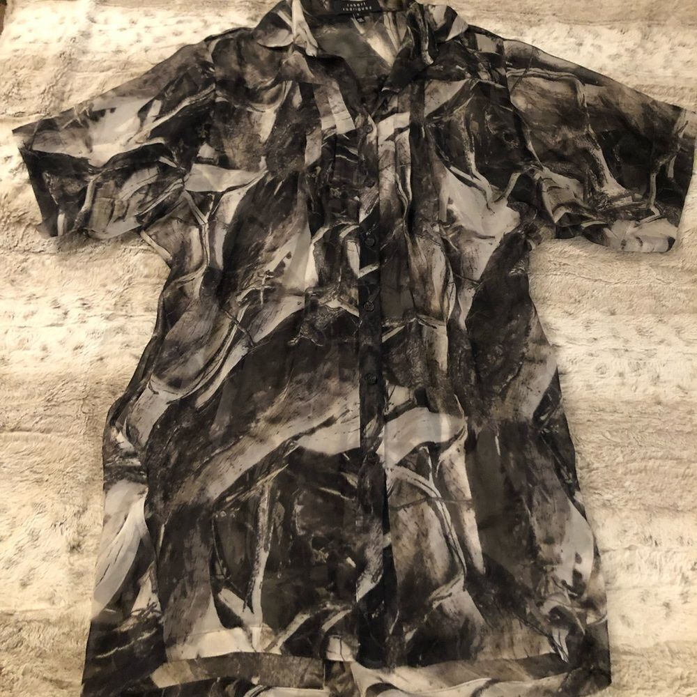 𝅺: : ROBERT RODRIGUEZ Sheer Short Sleeve Tunic or Dress Style Long Blouse : : - Picture 14 of 14